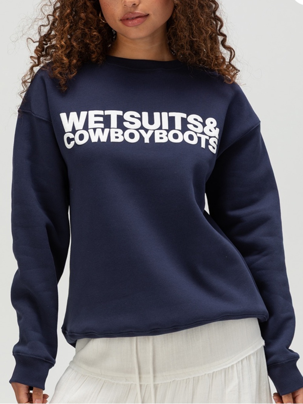 Le Surf ‘Wetsuits & Cowboyboots’ Navy Graphic Crewneck Sweatshirt Size Large NWT